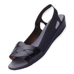 CROCS Isabella Smoky Charcoal Black Slingback Jelly Wedge Flats w/Weave Design